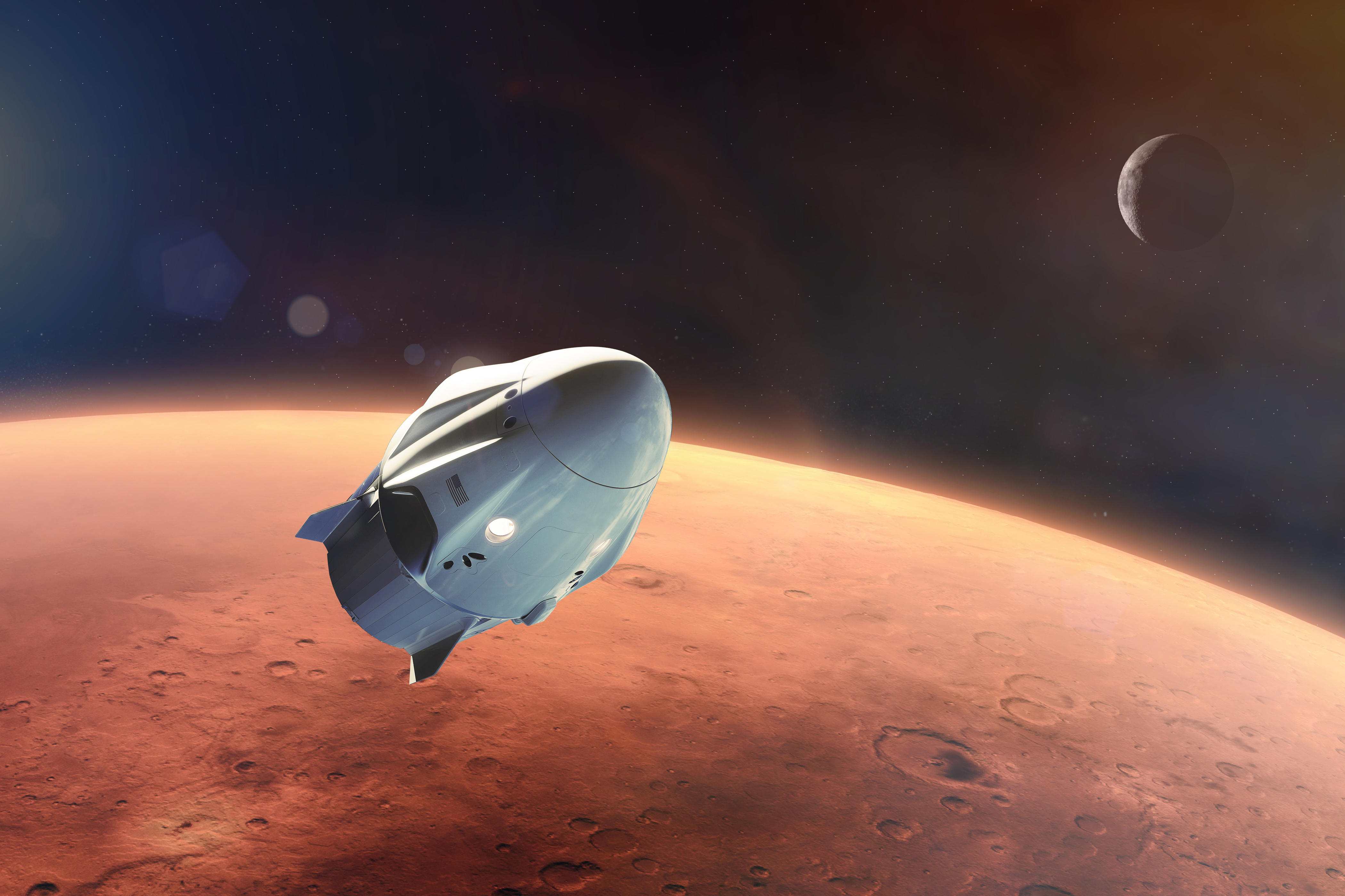 Cargo spacecraft in low-Mars orbit. Elements of this image furnished by NASA.